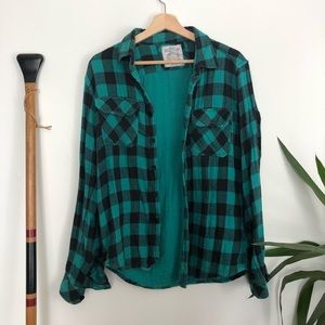 🌈Black and TurquishTeal Long Sleeve plaid🌈
